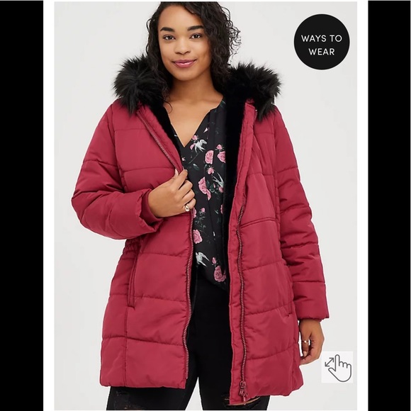 Torrid Red/Black F&F Puffer Jacket - Picture 2 of 6